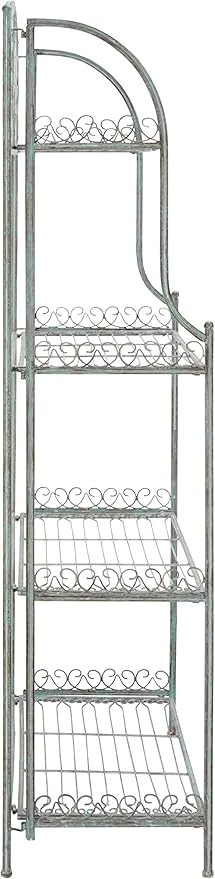 SAFAVIEH Outdoor Collection Amaris Victorian Antique Dark Green Wrought Iron 4-Tier Baker's Rack