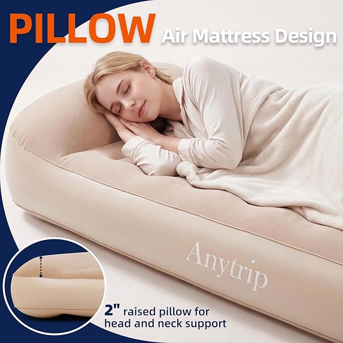 Twin Air MattressPortable Inflatable Blow Up Mattress Plus Pillow with Built-in PumpWaterproof Self Inflating Air Bed Guest Bed for Camping Home Hiking Travel Outdoor