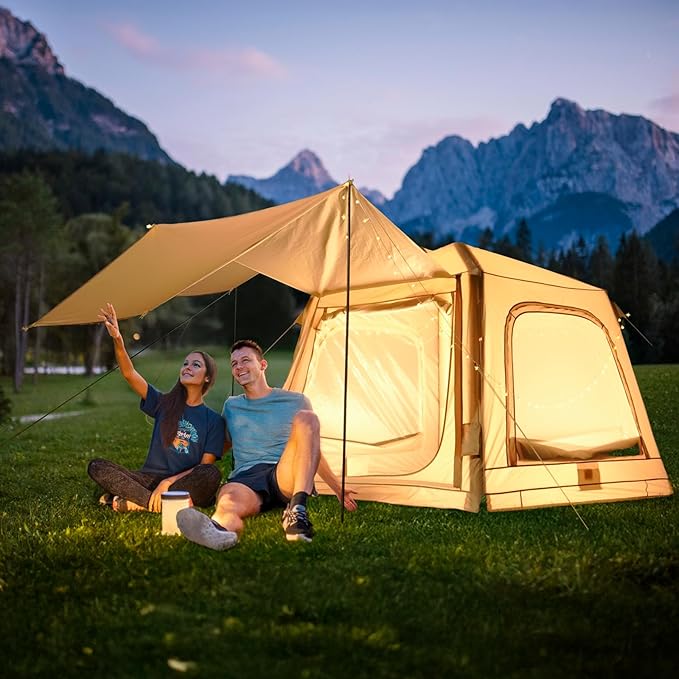 ABORON 2/6/8/10/12 Person Inflatable Camping Tent Easy Setup Blow Up Tent with Hand Pump PU3000mm Waterproof &amp Breathable 4 Season Glamping Tent for Outdoor Camping