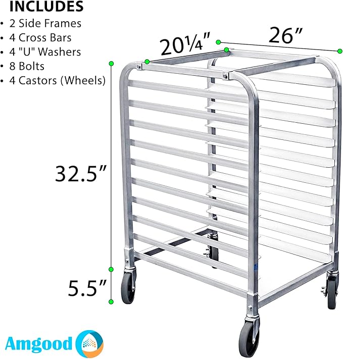 10 Tier Sheet Pan Rack | Commercial Bakery Bun Pan Rack With Wheels