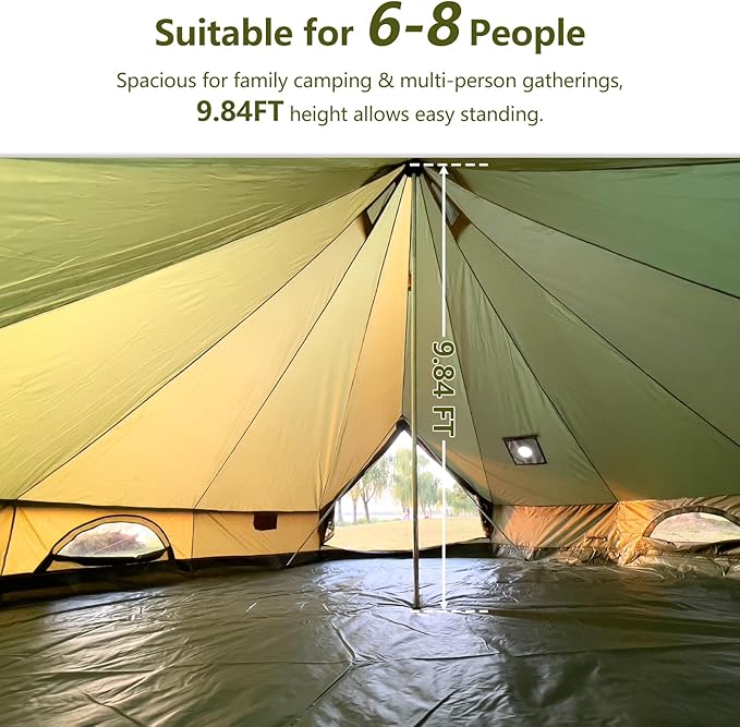 Oxford Bell Tent for Family Camping - Spacious 13.1ft /16.4ft Yurt with Stove Jack Large Glamping Tents for 4-8 People 4 Season Oxford Hot Tent Shelter