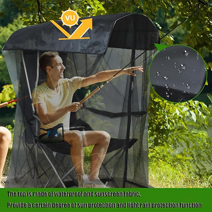 Camping Chair Mosquito Net Cover Black Mesh Insect Protection Screen 62.9x35.4x32.3 Inch with Dual Zipper Design for Outdoor Chairs with Sunshade (Black (Mosquito net))