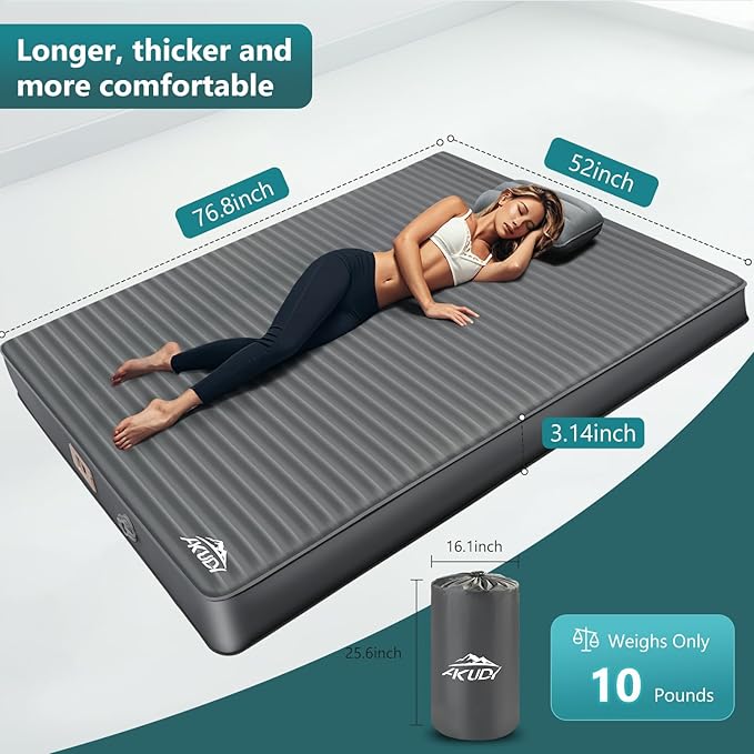 Double Self-Inflating Sleeping Pad with Built-in Electric Pump 3.15 Ultra-Thick Memory Foam Camping Mattress for 2 Person R-Value 9.5