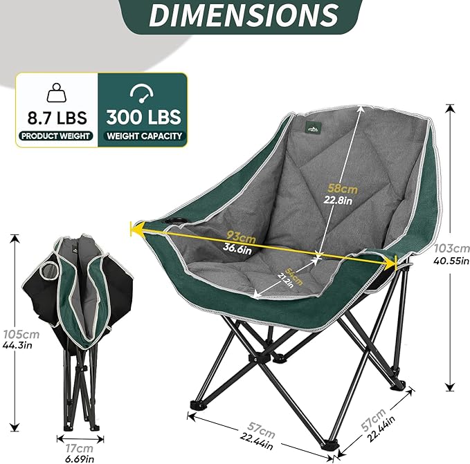 Northroad Oversized Foldable Camping Chair Outdoor Padded Lawn Chair w/Cup HolderCarry Bag for Beach Hiking and PicnicsHeavy-Duty 300-lbs Capacity Purple