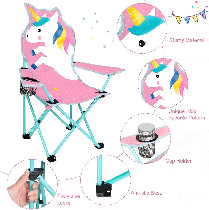 KABOER Kids Outdoor Folding Lawn and Camping Chair with Cup Holder and Carrying Bag Children's Camping Chairs