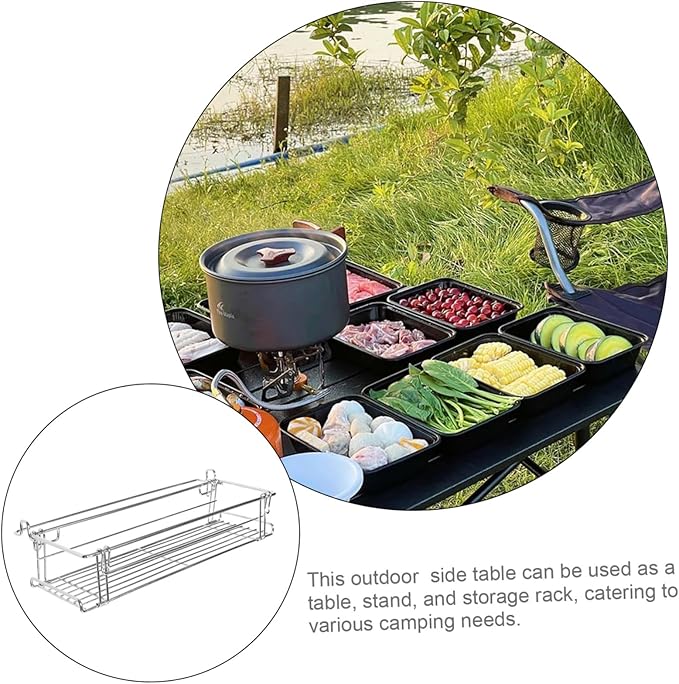 Stainless Steel Outdoor Camping Table Extendable Rack Compact BBQ Picnic Organizer