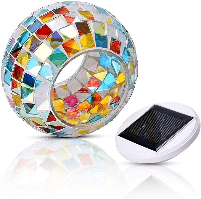 Color Changing Solar Powered Glass Mosaic Ball Led Garden Lights Rechargeable Outdoor Waterproof Solar Night Lights Table Lamps for Decorations Ideal Gifts