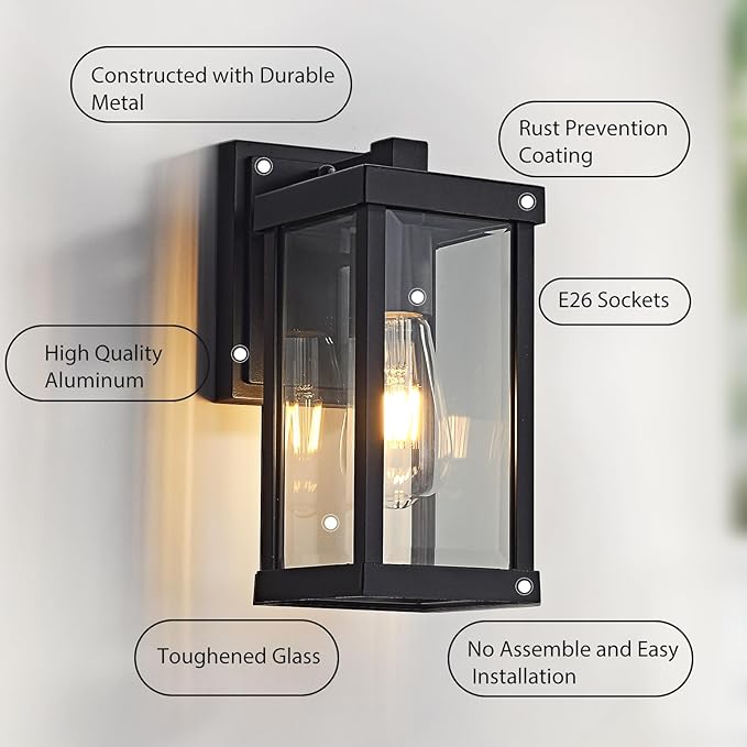 Black Outdoor Light fixtures 11 H Porch Lights Waterproof Exterior Lighting Fixtures Wall Mount for House Garage Porch Patio1 Pack
