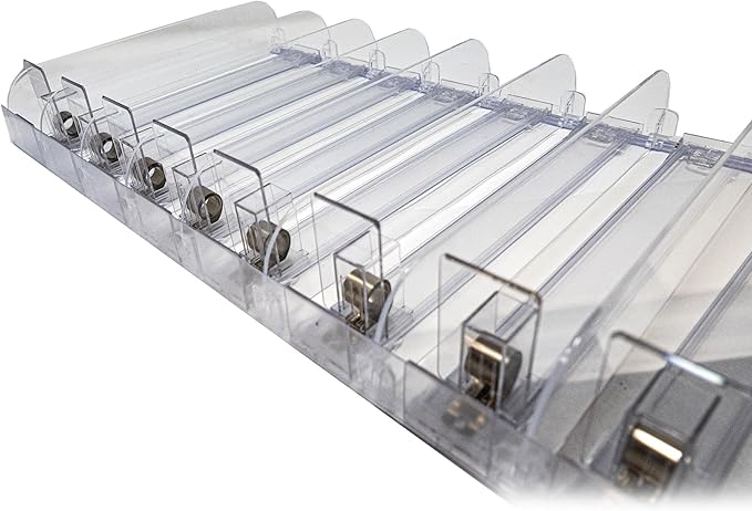 STORE FIXTURES DIRECT Auto Feed Shelf Product Pusher Kit Adjustable Pushing System for 36 L x 12 D Shelves 5 Pack - [70 Shelf Pushers + 75 Dividers]