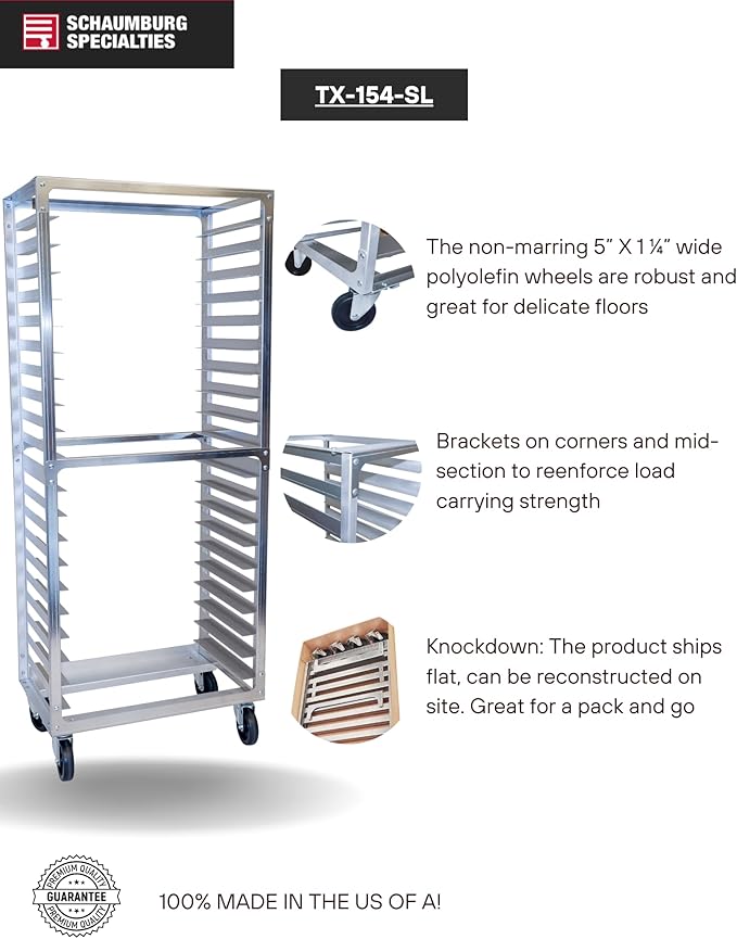 Side Load Aluminum Speed Rack Commercial Standard Heavy Duty Aluminum Bun Racks For Food Service Bakery Restaurant NSF Listed Industrial Baking Pan Rack (15 Tier 4 Inch Spacing)