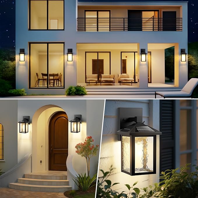 BesLowe Solar Wall Lights Outdoor Aluminum Dusk to Dawn LED Porch Light 3000K/5000K Adjustable Wireless Exterior Lighting Fixtures Solar Wall Lantern Sconce Light for Outside Garage 2-Pack