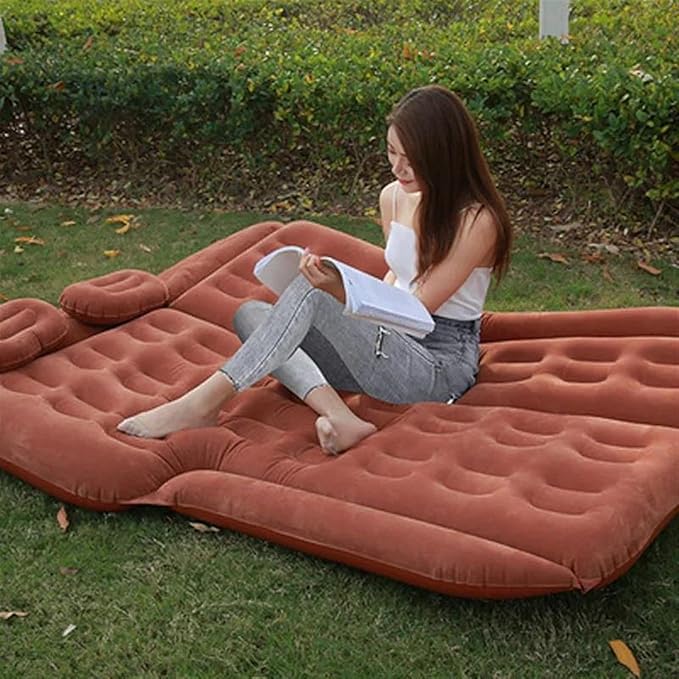 SUV Car Inflatable Mattress Flocked PVC Inflatable Mattress 185cm Camping Inflatable Bed Car Travel Inflatable Mattress Car Camping Dual-Purpose Bed (Black)