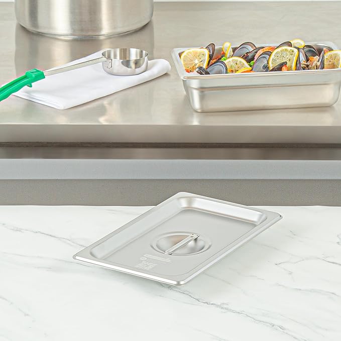 Restaurantware Stainless Steel Steam Table Pan Cover 1 Pack of 1/4 Size Heavy-Duty Hotel Pan Lid Polished Exterior Freezer-safe Dishwasher-safe For Commercial Kitchens Catering Events