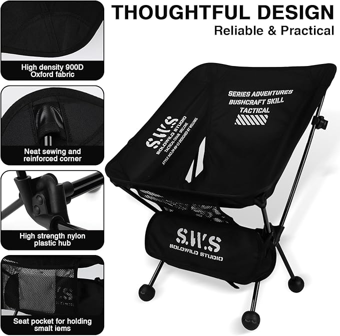 Camping Chairs – Ultralight / Lightweight Camping Chair 2.4 LBS Portable Foldable Chair – Folding Seats Portable with Aluminum Alloy &amp Seat Pocket for Outdoor Camp Travel Beach Supports 330Lbs