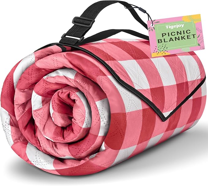 TigeJoy Extra Large Picnic Blanket Waterproof Foldable 60''x80'' Outdoor Picnic Mat Beach Blanket Sandproof for Park Grass Travel Hiking Camping Essentials Gingham Picnic Blanket