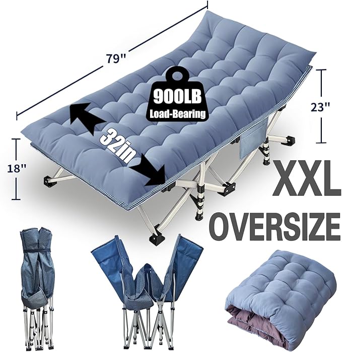 2 Pack XXL Extra Wide Camping Cots for Adults - 79 L x 32 W x 18 H Includes Comfortable Mattress &amp Carry Bag - Perfect for Indoor/Outdoor Use Vacation Travel