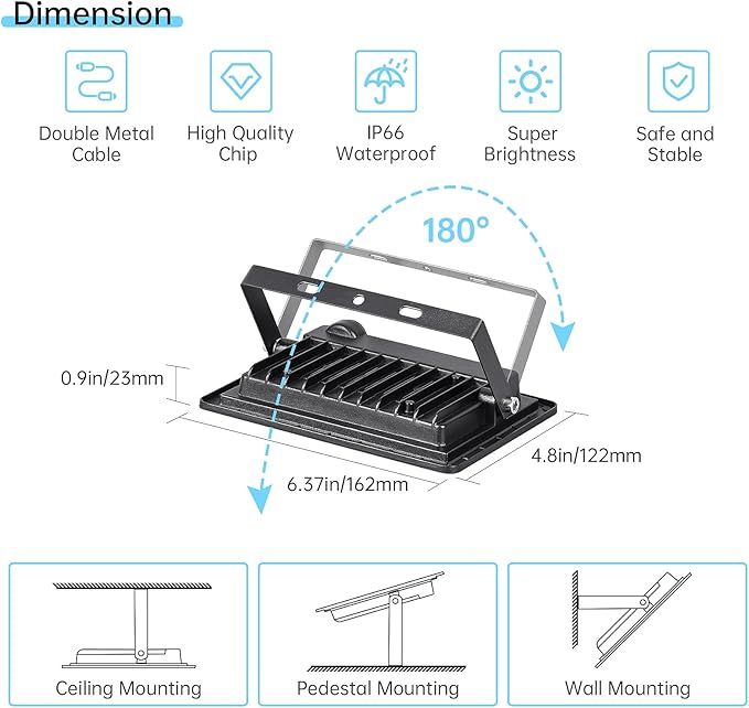 2 Pack LED Flood Light Outdoor Flood Lights 30W3000LM Work LightIP66 Waterproof Outdoor Floodlights 6000K Daylight White Security Light for YardGarageGarden