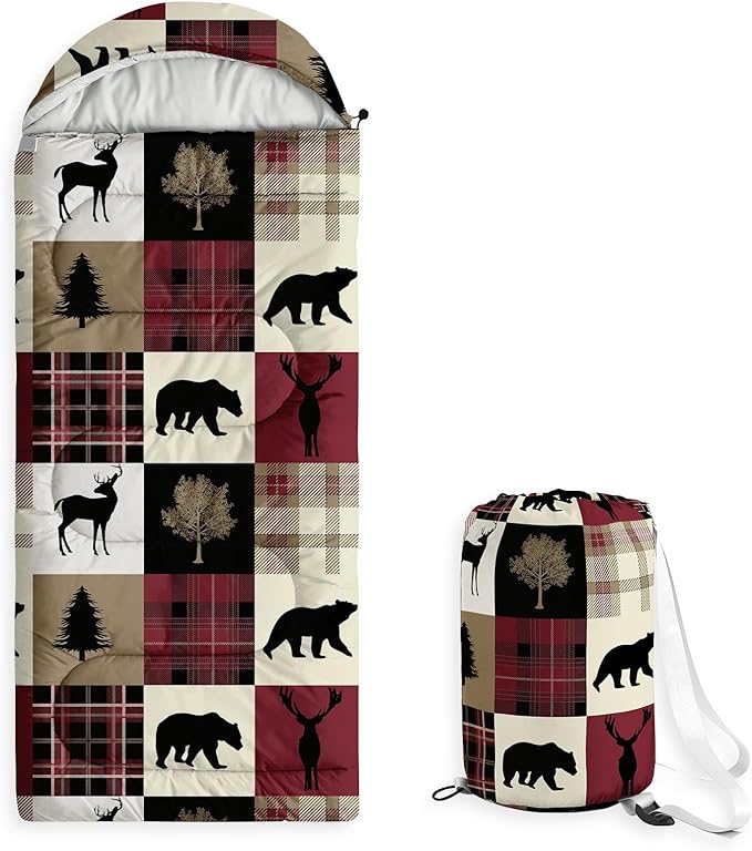 Wake In Cloud - Kids Sleeping Bag for Boys Toddlers Camping in Warm Cold Weather Backpacking Lightweight Compact Outdoor Liner for 3 Seasons Rustic Woodland Critters