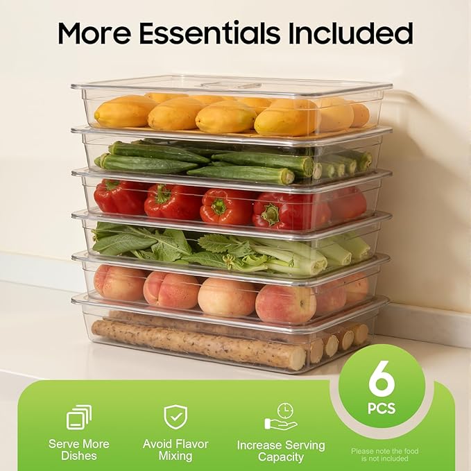 6 Pack Food Pans 4 Inch Deep Clear Food Pan with LidsCommercial Food Storage Containers for Restaurant Hotel