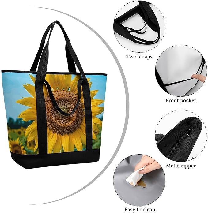 Insulated Shopping BagLarge Reusable Cooler Bags Beutiful Sunflower Printed Foldable Shopping BagTravel Waterproof Shoulder Bag
