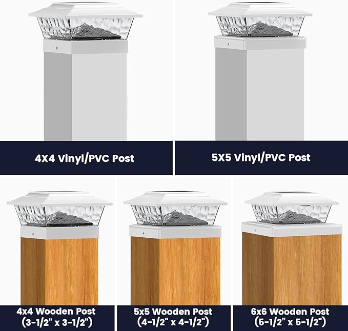 SIEDiNLAR Solar Post Lights Outdoor 12 LEDs 4 Modes Post Cap Light for 4x4 5x5 6x6 Vinyl Wooden Deck Fence Posts Garden Patio Decor Warm/Cool White Dynamic Lighting (6 Pack White)