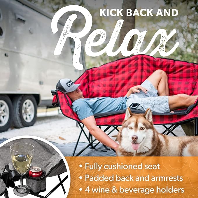 Kuma Outdoor Gear Bear Buddy/Double Chair with Carry Bag Ultimate Portable Luxury Outdoor Double Camping Chair for Glamping Sports &amp Outdoor Adventures (Grey/Black)