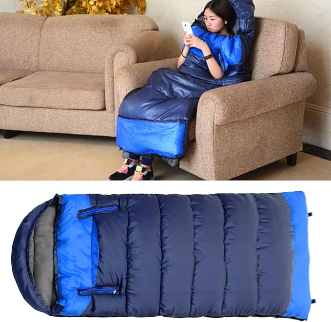 Sleeping Bags for Adults Cold Weather Sleeping Bag Camping Sleeping Bag Portable Camping Gear for Traveling Winter Sleeping Bags with Arm Ports for Outdoor Indoor (Blue L)