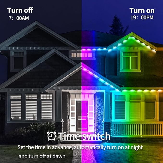 60FT Permanent Outdoor RGB LightsWaterproof Smart LED Eaves LightsPermanent Outdoor Light with App/Remote ControlMusic synchronisationfor HouseHalloweenRoofGardenChristmas Decorations