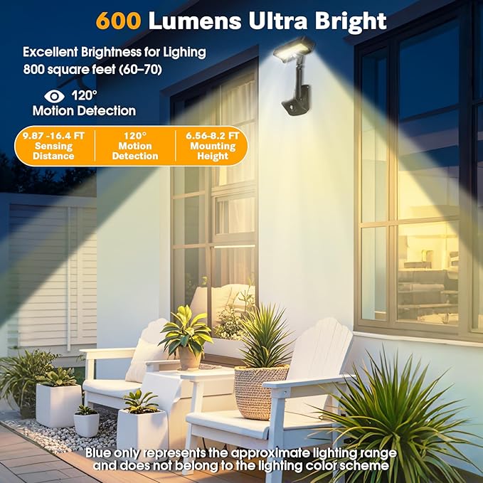 Pacify Clip On Solar Lights Outdoor with Motion Sensor 92 LED 600LM Adjustable Solar Clip Lights IP65 Waterproof Clamp Solar Lights for Fence Deck Gutter Camping Security(2 Pack Warm White 3000K)