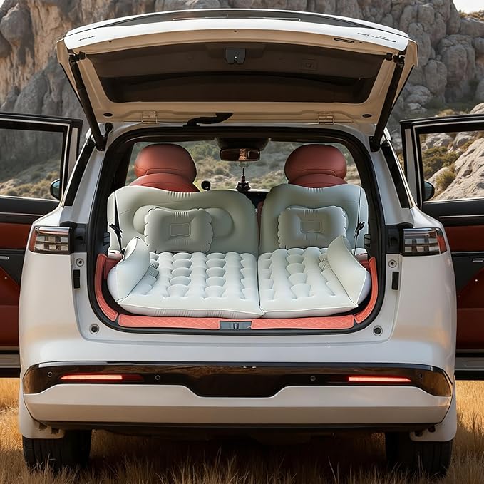 WEY&ampFLY Car Air Mattress for SUV Quick Inflation Travel Bed with Air Pump Portable Sleeping Pad for Camping Fits Most SUVs and Sedans Comfortable and Durable