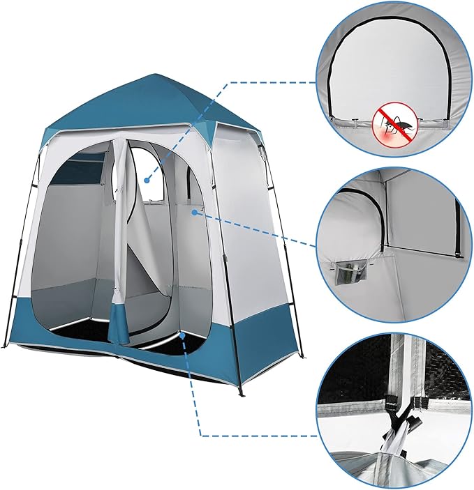 Vasitelan 2 Room Shower Tent 7.5 FT Instant Pop Up Shelter with Carrying Bag Privacy Changing Room Tent for Portable Toilet Easy Setup Perfecr for Camping Dressing Outdoor or Indoor