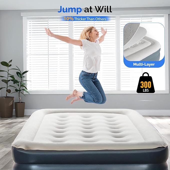 VINGLI Air Mattress Twin with Built-in Pump 18 Raised Comfort Blow Up Mattress with Double Air Chamber Inflatable Mattress Air Bed for Camping Home Dorms &amp TravelCarry Bag