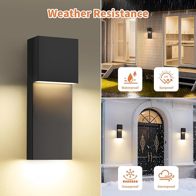tewei Modern LED Outdoor Wall Sconce 15'' 20W Outdoor Light Fixture Exterior Wall Lights Black LED Front Porch Lights Outside Wall Mount Lighting for House Backyard Warm White 3000K 1 Pack