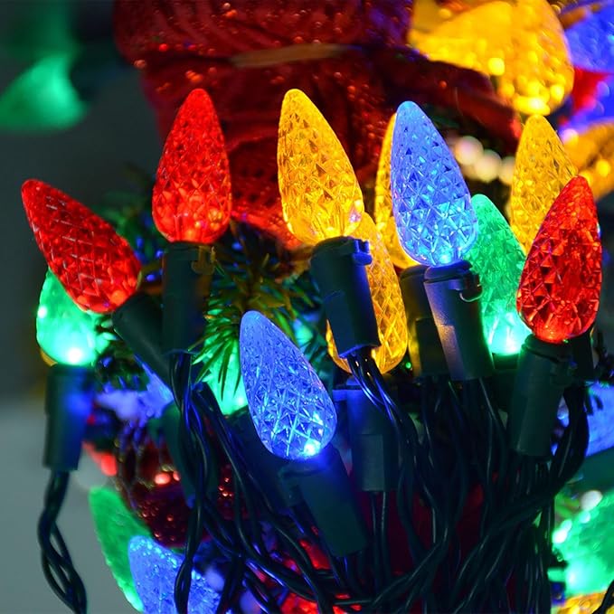 C6 Solar Christmas Lights Outdoor 39Ft 100 Counts Multicolored C6 LED Christmas Lights Outdoor Waterproof Solar Xmas Fairy Lights for Christmas Decoration Holiday Garden Patio Garland Decor