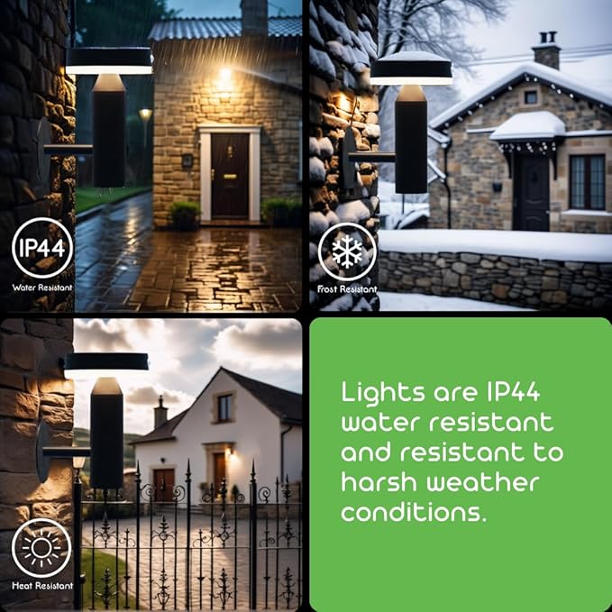 Round Solar Wall Lights - Solar Powered Wall Lamps - LED Lights - PIR Sensor &amp Two Lighting Modes - Rechargeable Battery - 3000K 1.3W Solar Panel &amp 3.7V - IP44 Weather Resistant - 2 Pack