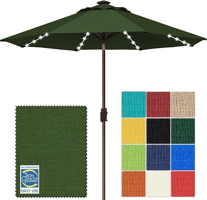 EliteShade USA 10-Year-Non-Fading 10Ft Market Umbrella with 80 LED Lights Patio Umbrella Outdoor Table Umbrella with Ventilation(Fern)