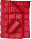 Outdoor Puffy Camping Blanket Lightweight Down Alternative Puffy Printed Camping Large Ultra Warm Hammock Top Quilt Waterproof Blanket for Traveling Picnic Beach Party Cold Weather (Red)