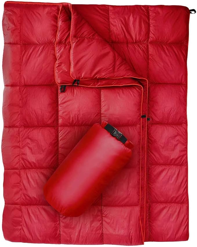Outdoor Puffy Camping Blanket Lightweight Down Alternative Puffy Printed Camping Large Ultra Warm Hammock Top Quilt Waterproof Blanket for Traveling Picnic Beach Party Cold Weather (Red)