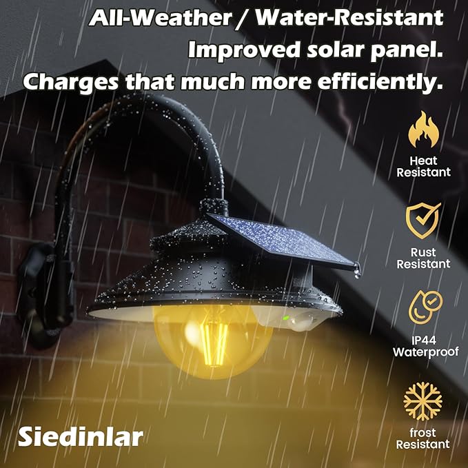 SIEDiNLAR Solar Barn Light Outdoor 3 Modes 2 Lighting Garage Shed Light Farmhouse Gooseneck Wall Light Waterproof with Remote/Motion Sensor for Barn Garage Shed Chicken Coop Porch Black (1 Pack)