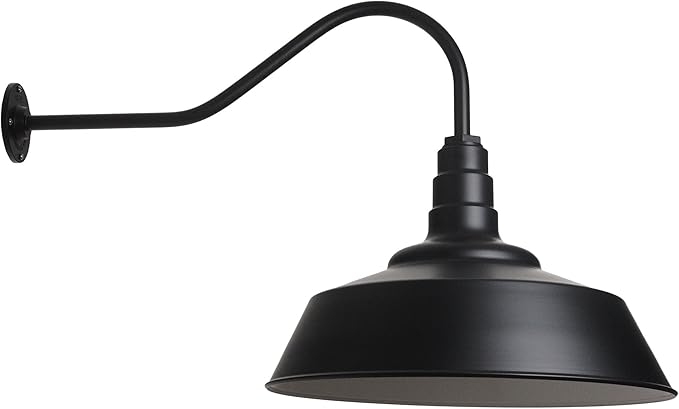 Steel Lighting Co. Large Outdoor Barn Light | Gooseneck Light Fixture | Made in America from 18-Gauge Steel | 20 Dome | 23 Gooseneck Matte Black Exterior/White Interior