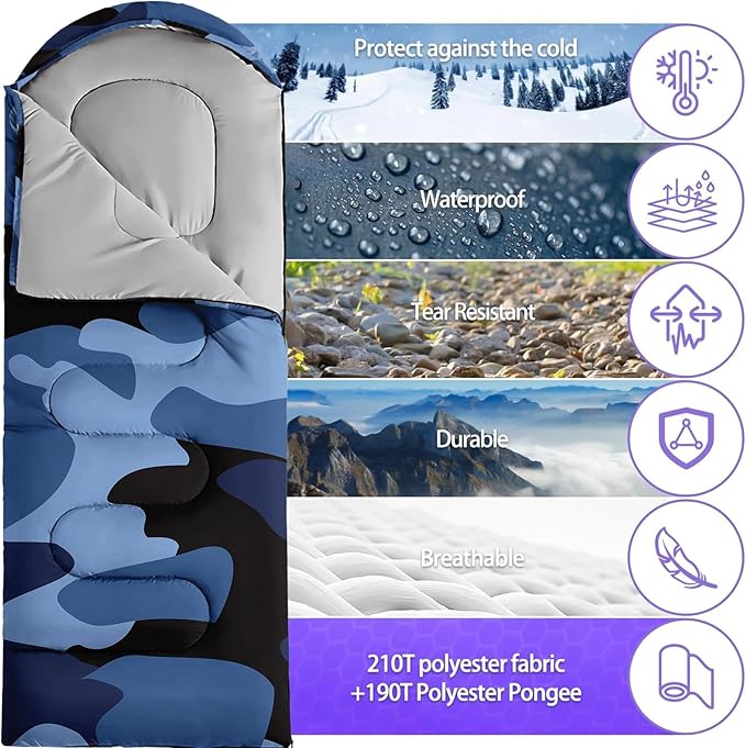 Sleeping Bags for Adults Youth Kids3D Printing Camping Sleeping Bag for Girls Boys Lightweight Waterproof Cold/Warm Weather Sleeping Bag for 3 Seasons