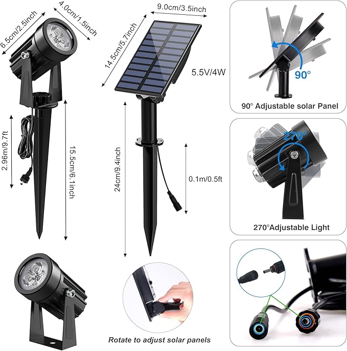 Blue Solar Spot Lights Outdoor2 Pack Solar Landscape Spotlights IP65 Waterproof 9.8ft Cable Auto On/Off Outdoor Wall Lights for Garden Yard Driveway Porch Walkway Pool (1-in-1)