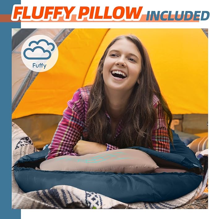 MEREZA 0 Degree Winter Sleeping Bag for Adults Kids with Pillow Cold Weather Sleeping Bag for 4 Season Camping Hiking Backpacking Sleeping Bags for Big and Tall