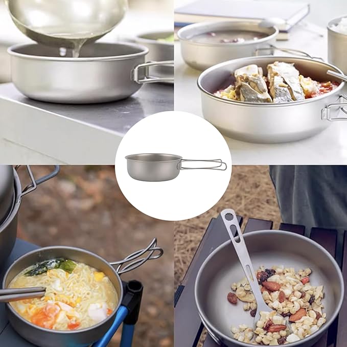 Camping Frying Pan Ultralight Titanium Outdoor Cookware for Hiking Backpacking Portable Folding Handle Mess Kit Skillet (700ml/1200ml)
