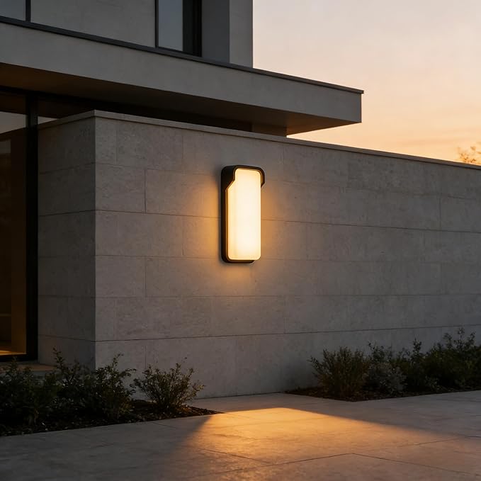 LANFU LED Modern Rectangular Outdoor Wall Sconce Light 3000K Outside Light for House Patio Black Warm White IP64 Waterproof Exterior Wall（16.5inch Bordered）