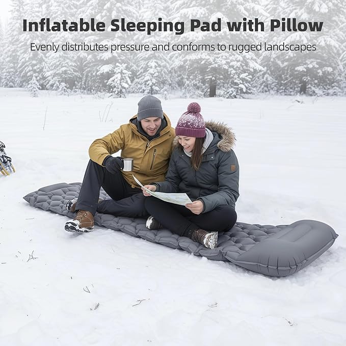 Inflatable Sleeping Pad with Pillow 40D Nylon TPU Ultralight Sleeping Mat with Foot Press for Camping Backpacking Hiking Inflated 74.8 x 22.8 x 2 in
