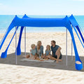 FAHKNS Beach Tent Camping Sun Shade UPF50+ with 8 Sandbags Sand Shovel Ground Spikes and Stabilizer Poles 10x10ft Beach Sunshade Beach Tent for Camping Fishing and Picnicking (Blue)