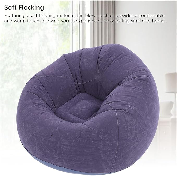 Inflatable Lounge Chair Premium PVC Material with Soft Flocking 80kg Capacity Compact Foldable for Living Room Bedroom Office Camping Travel (Dark Blue)
