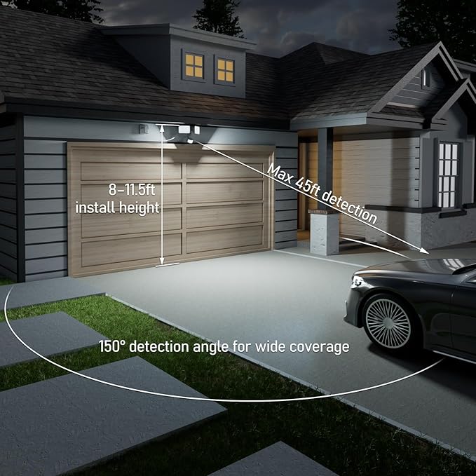 LEONLITE 25W 3CCT Plug in LED Security Light Motion Sensor &amp Dusk to Dawn Flood Lights Outdoor 3 Lighting Modes Adjustable 2-Head 3000K/4000K/5000K Selectable ETL&ampFCC Listed White Pack