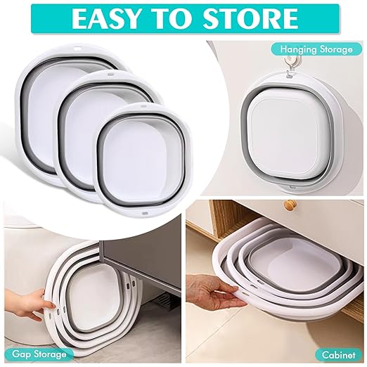 Collapsible Basin 3 Set Foldable Wash Basin Plastic Laundry Tub Space Saving Wash Tub for Dish Fruit Camping Laundry Hiking &amp Home (Grey)